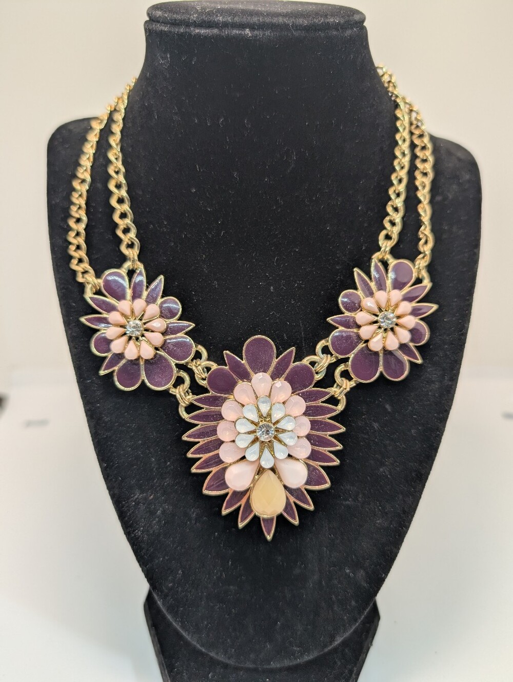 NY Company Floral Gold Tone Bib Necklace
